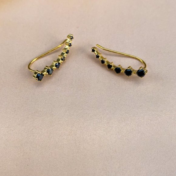 14K Gold Black Zirconia Stone earrings - Picture 3 of 11